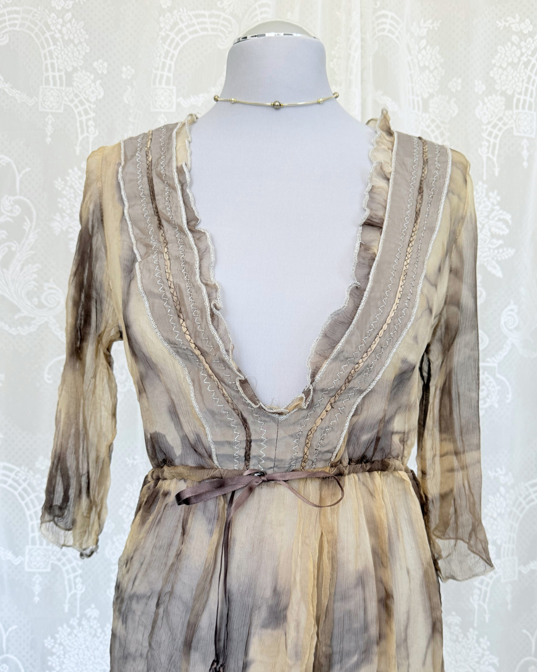Seidentunika Batikmuster tie dye 3/4 Arm Boho Strandkleid Beach Cover-Up Seide Teos Vintage Online Shop
