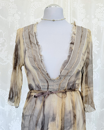 Seidentunika Batikmuster tie dye 3/4 Arm Boho Strandkleid Beach Cover-Up Seide Teos Vintage Online Shop