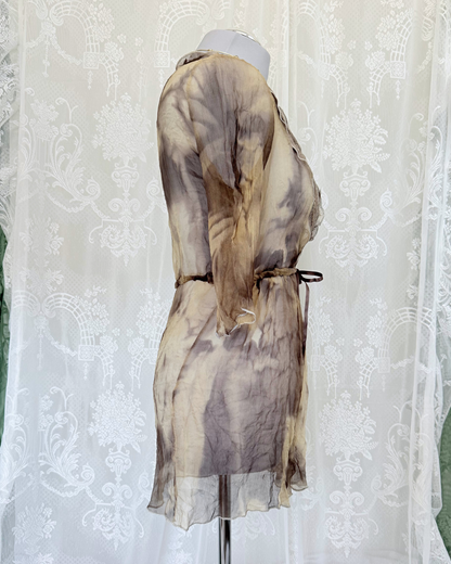 Seidentunika Batikmuster tie dye 3/4 Arm Boho Strandkleid Beach Cover-Up Seide Teos Vintage Online Shop