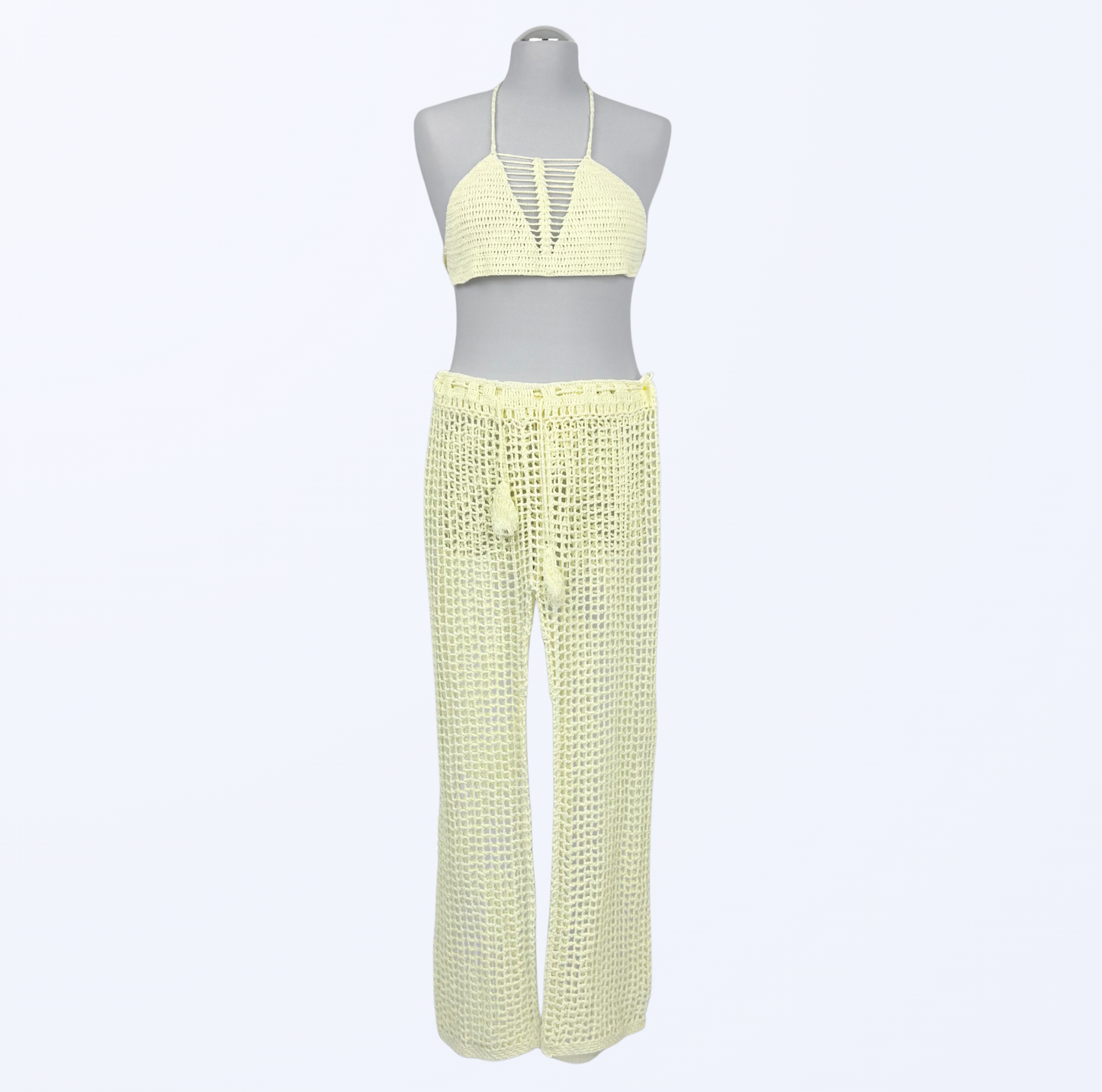 Festival Set Häkelhose Häkeltop creme S/M Teos Vintage Onlineshop