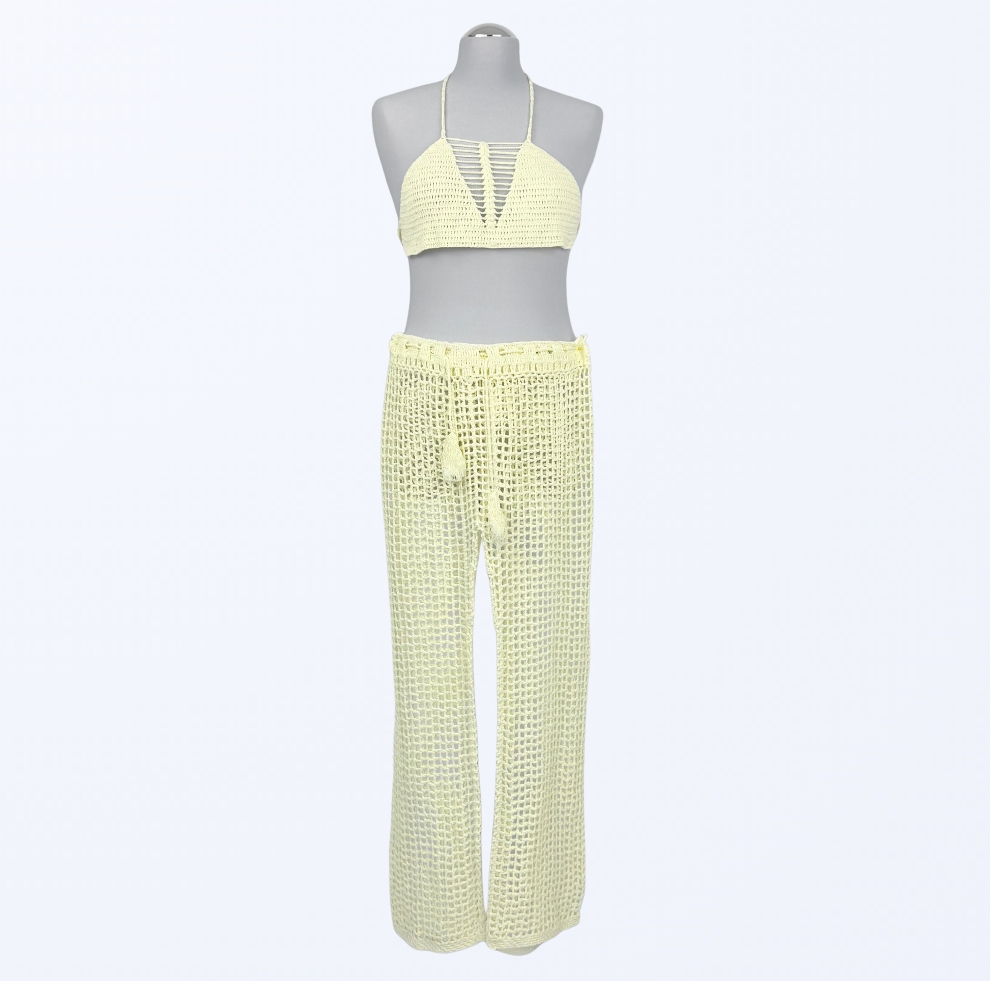 Festival Set Häkelhose Häkeltop creme S/M Teos Vintage Onlineshop