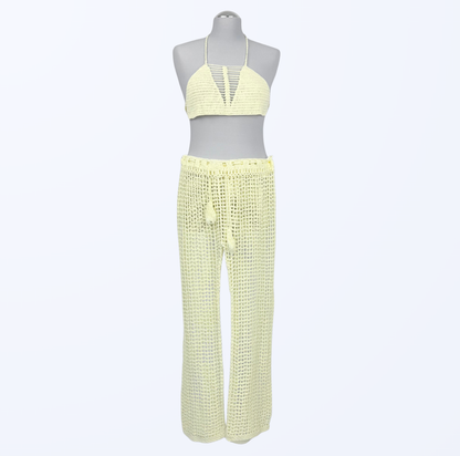 Festival Set Häkelhose Häkeltop creme S/M Teos Vintage Onlineshop