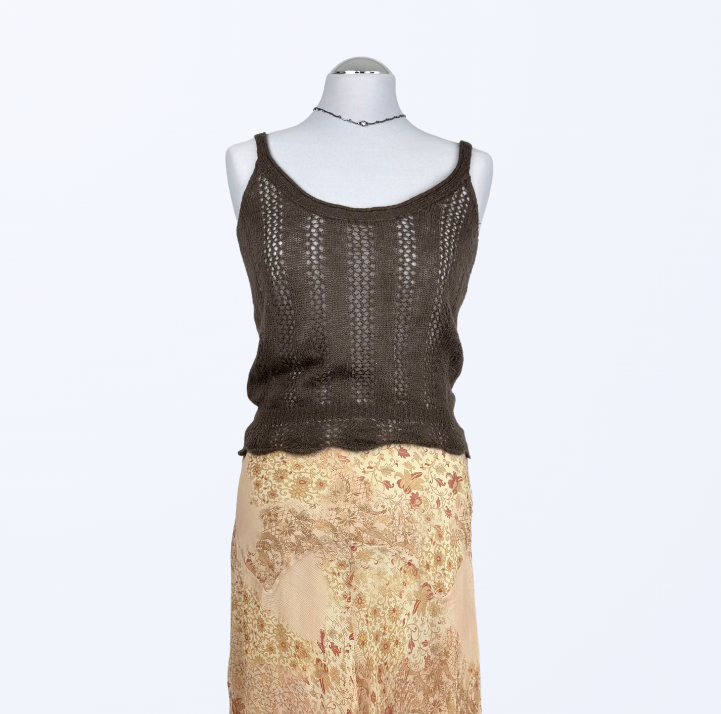Sisley Sommertop Stricktop Lochmuster braun Teos vintage Onlineshop