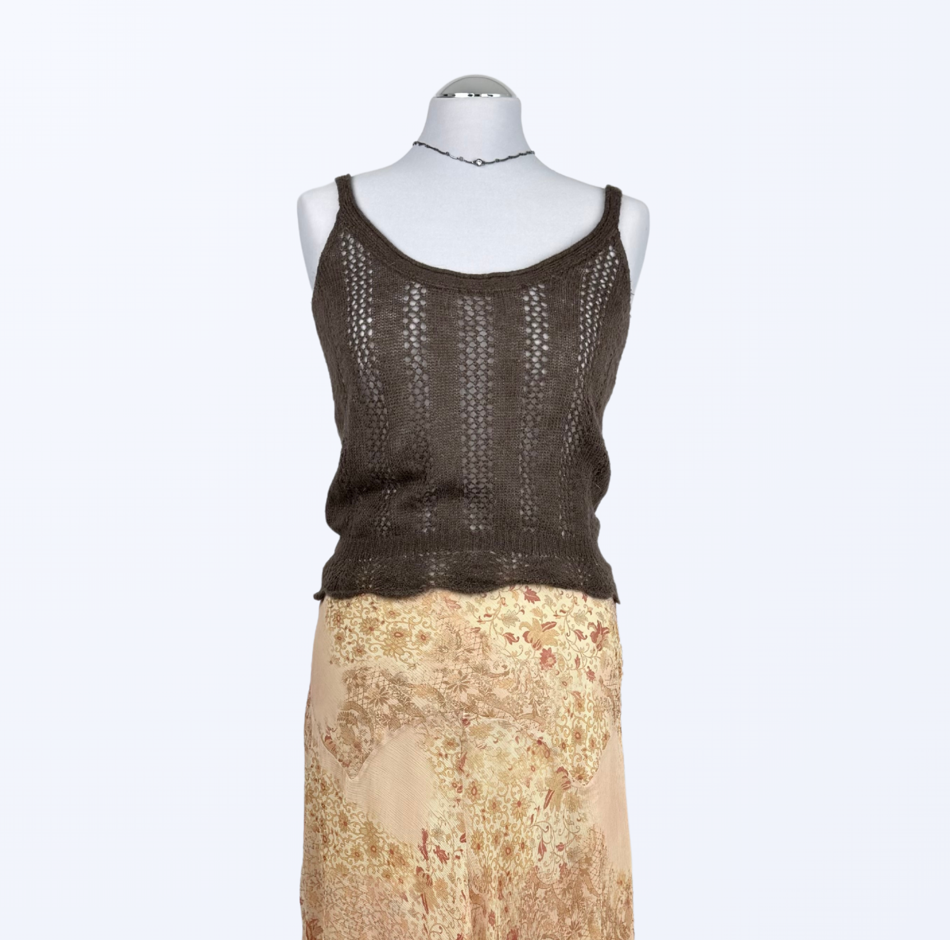 Sisley Sommertop Stricktop Lochmuster braun Teos vintage Onlineshop
