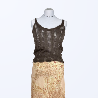 Sisley Sommertop Stricktop Lochmuster braun Teos vintage Onlineshop