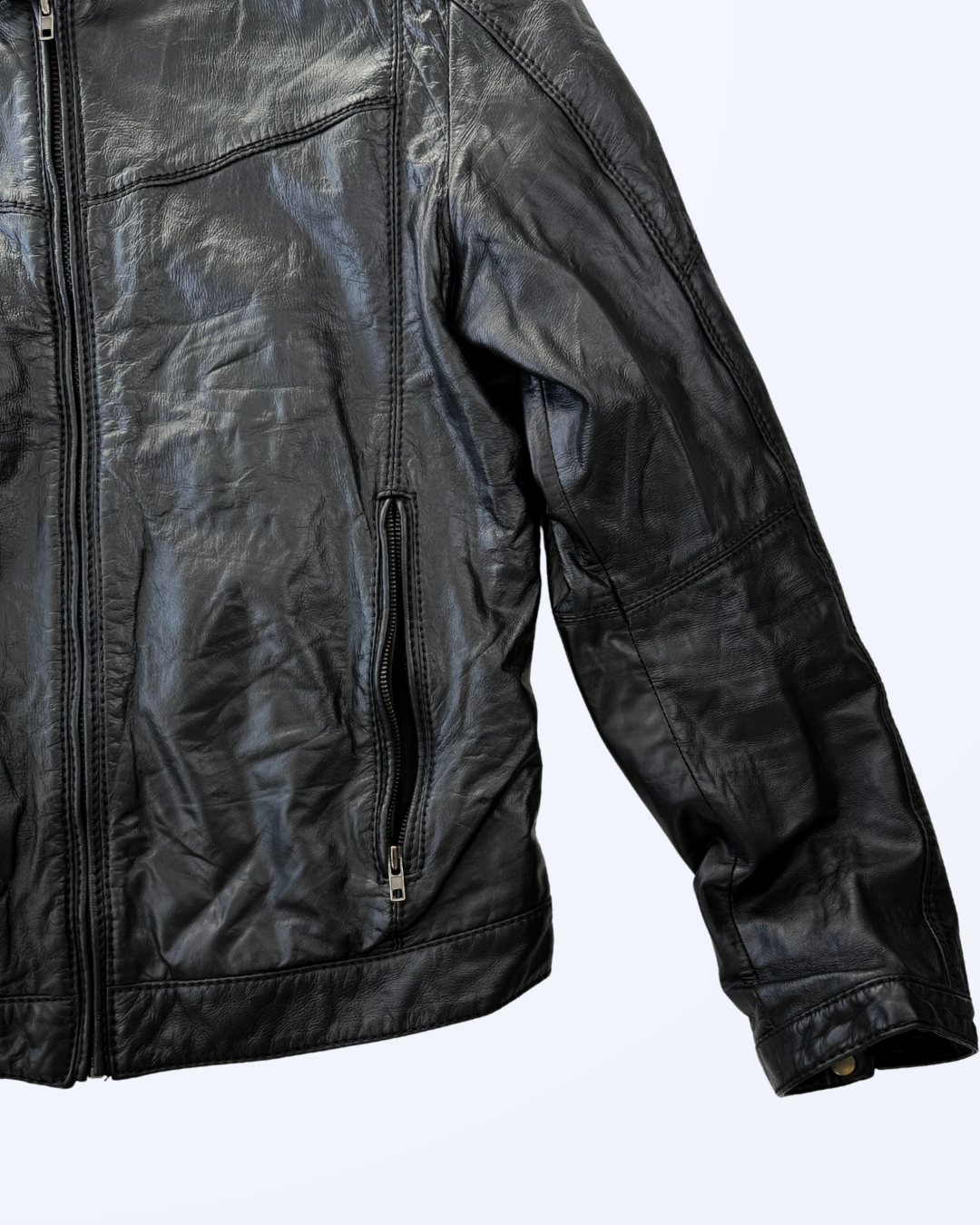 Sixty Energie Lederjacke Vintage schwarz 90s Style Gr. L Teos Vintage Onlineshop