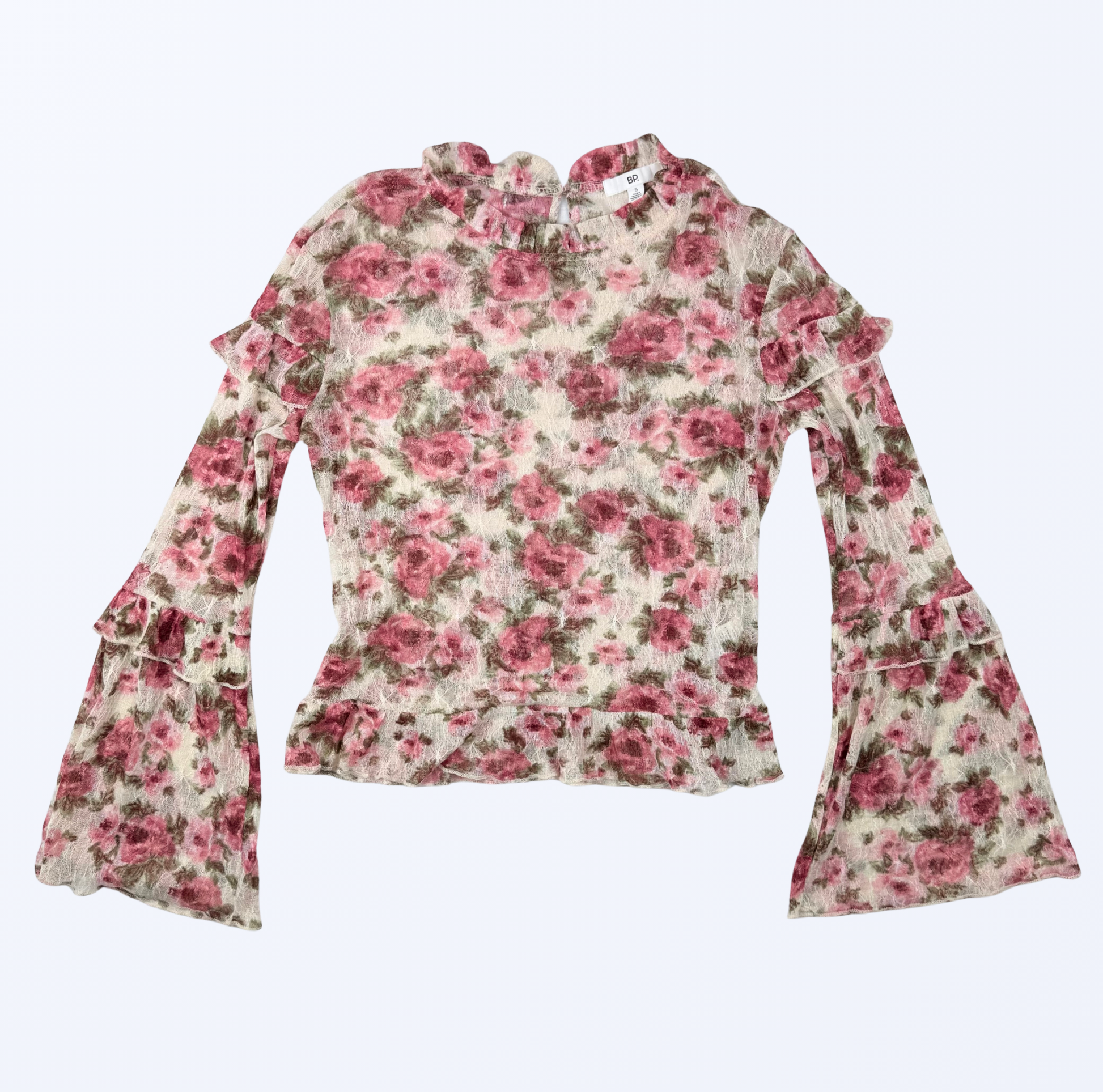 Longsleeve Trompetenärmel Rosenmuster Teos Vintage Onlineshop