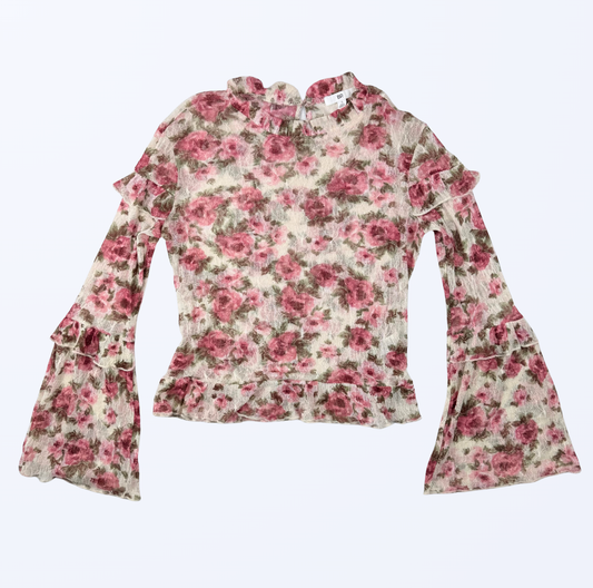 Longsleeve Trompetenärmel Rosenmuster Teos Vintage Onlineshop