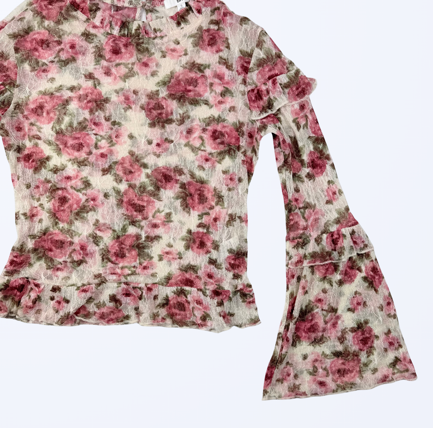 Longsleeve Trompetenärmel Rosenmuster Teos Vintage Onlineshop