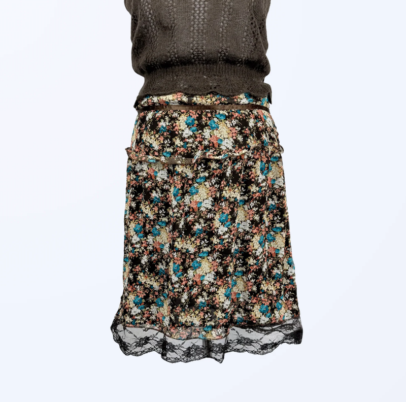 Midirock Blumenmuster Spitze Whimsy Fairy Seide Teos vintage Onlineshop