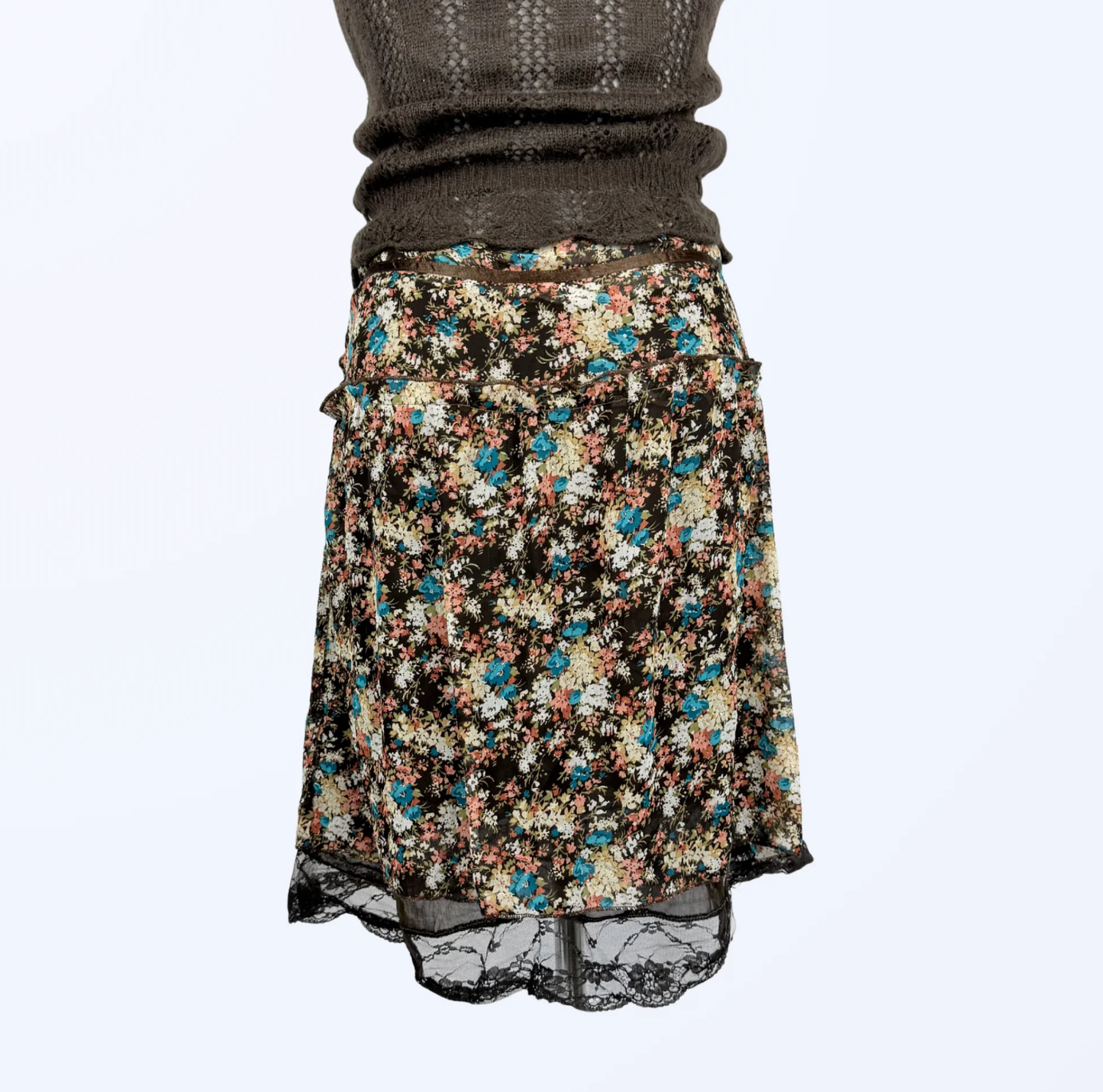 Midirock Blumenmuster Spitze Whimsy Fairy Seide Teos vintage Onlineshop