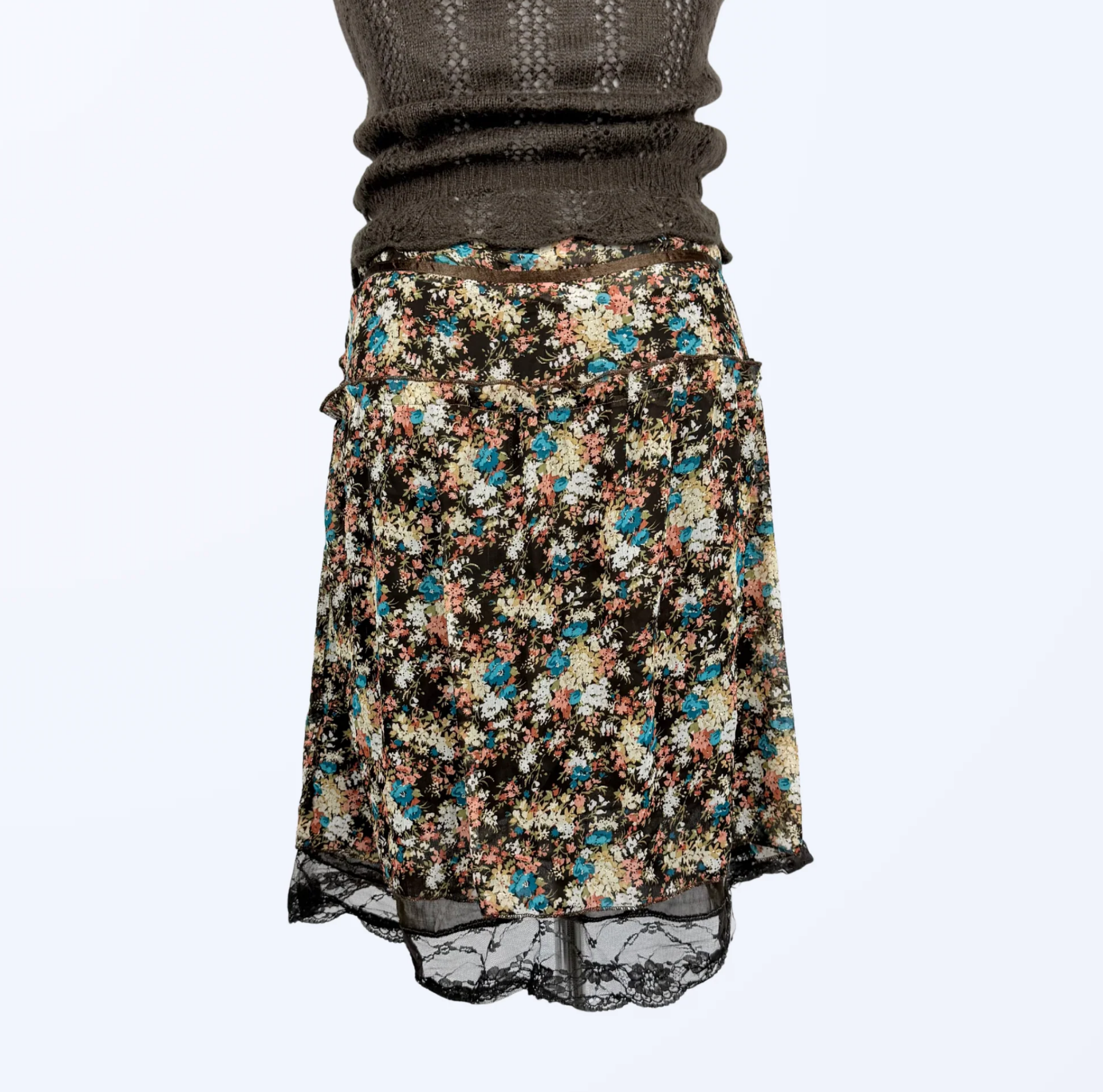 Midirock Blumenmuster Spitze Whimsy Fairy Seide Teos vintage Onlineshop