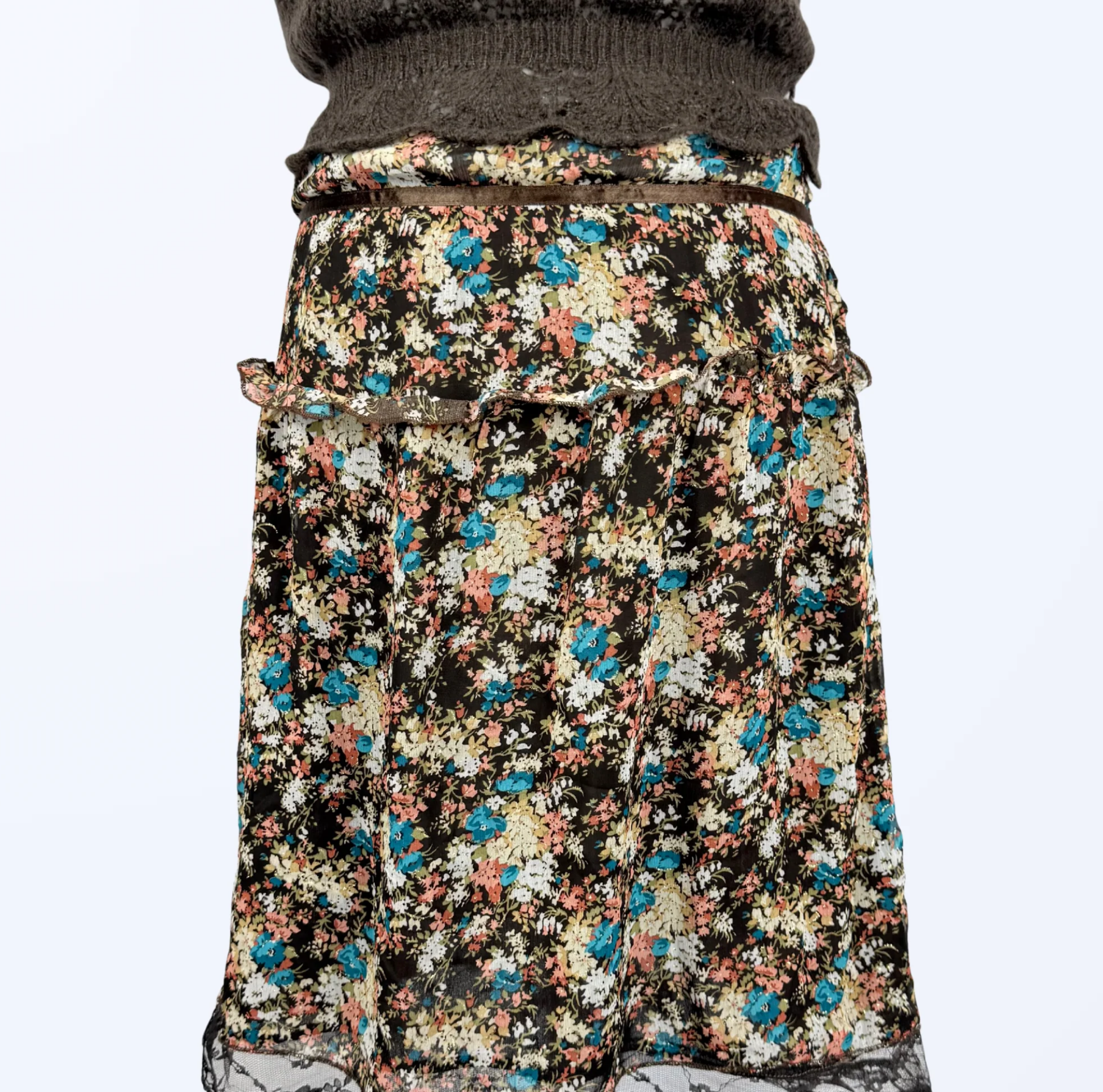 Midirock Blumenmuster Spitze Whimsy Fairy Seide Teos vintage Onlineshop
