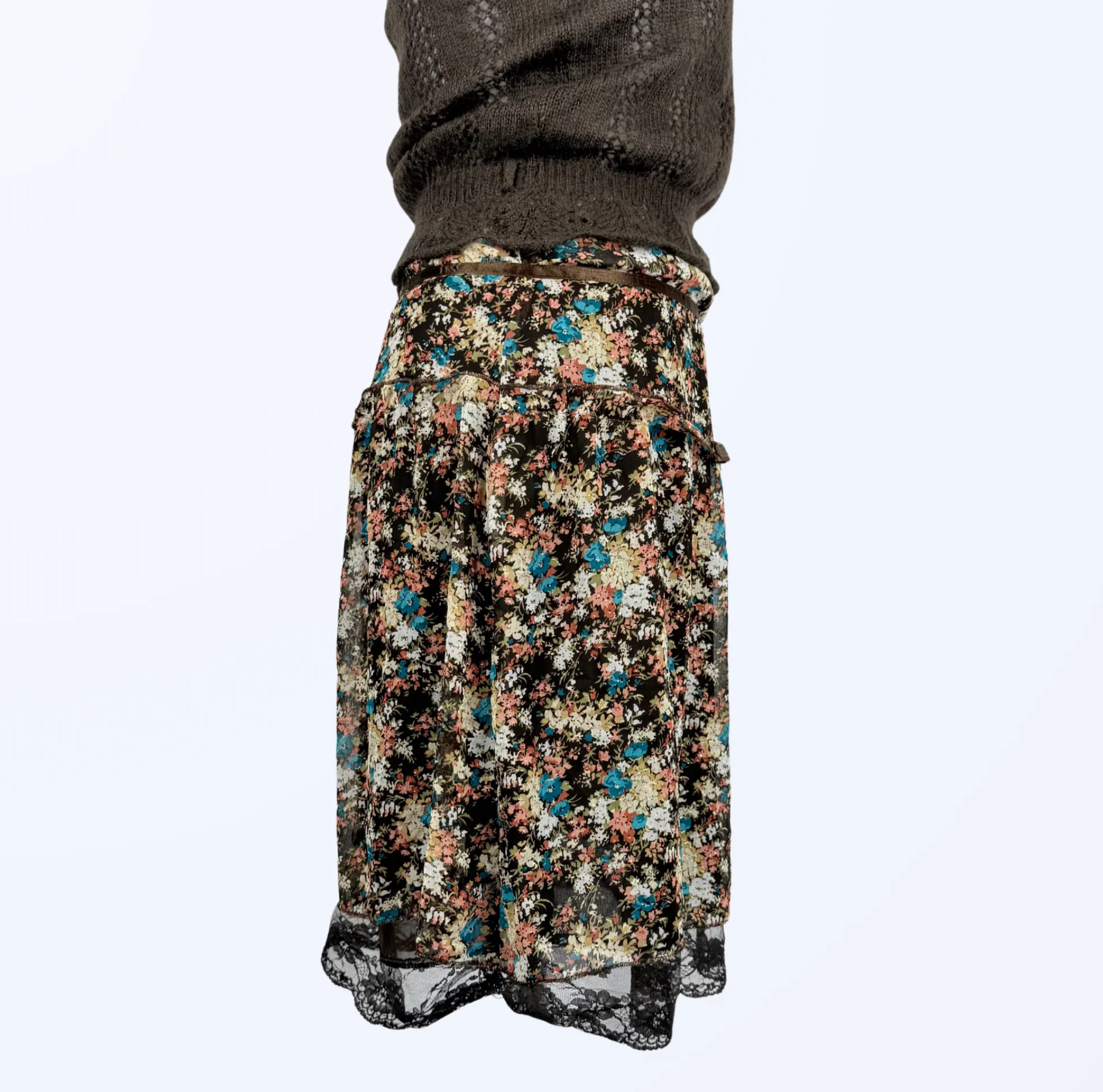 Midirock Blumenmuster Spitze Whimsy Fairy Seide Teos vintage Onlineshop
