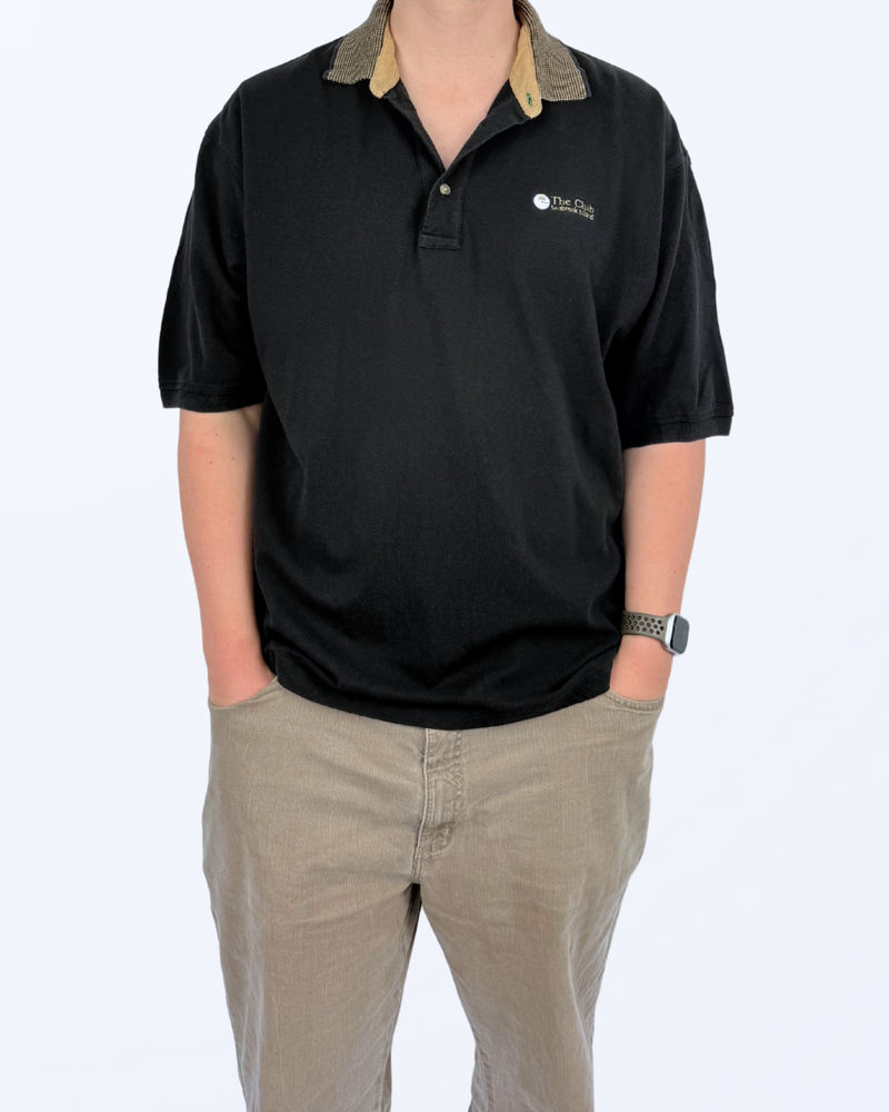 Tommy Hilfiger Poloshirt schwarz Kragen gestreift beigebraun XL Teos vintage Onlineshop