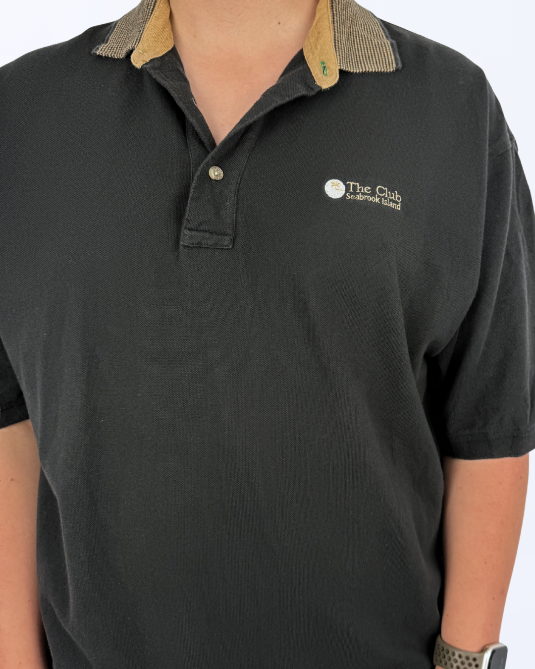 Tommy Hilfiger Poloshirt schwarz Kragen gestreift beigebraun XL Teos vintage Onlineshop