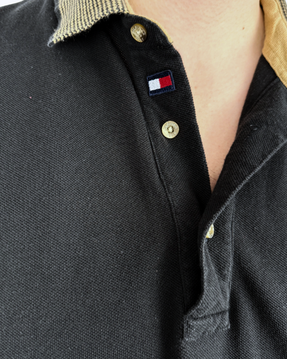 Tommy Hilfiger Poloshirt schwarz Kragen gestreift beigebraun XL Teos vintage Onlineshop