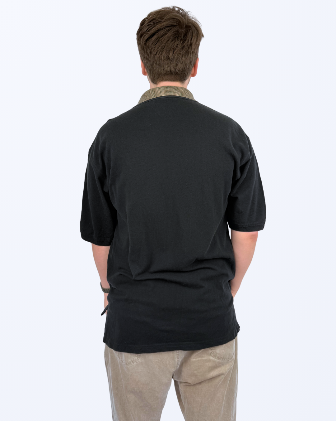 Tommy Hilfiger Poloshirt schwarz Kragen gestreift beigebraun XL Teos vintage Onlineshop
