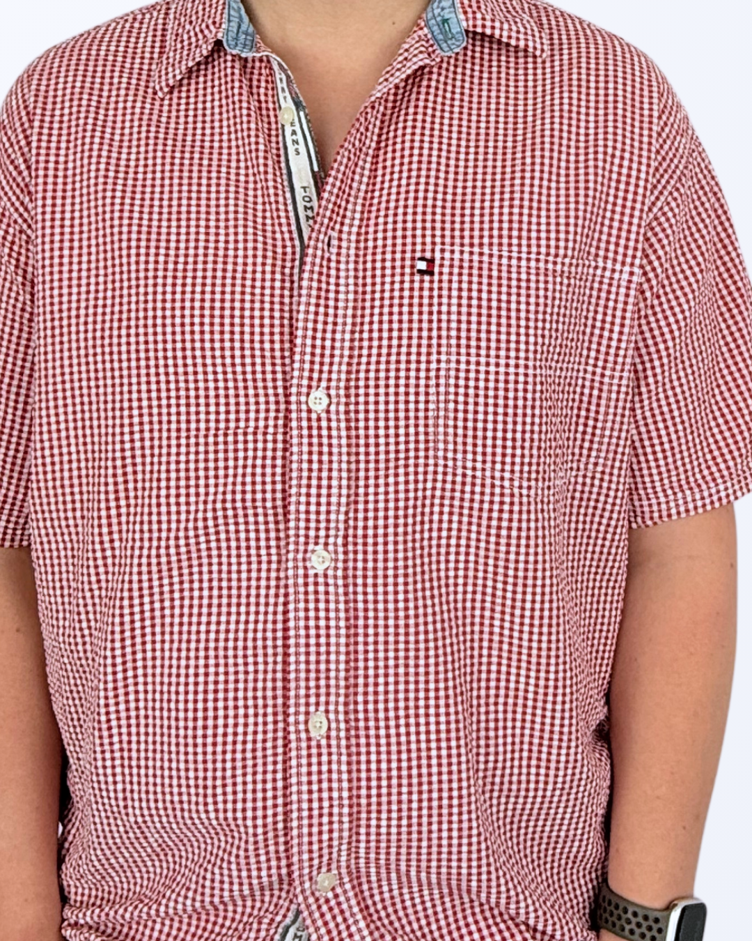 Tommy Hilfiger Tommy Jeans Gingham Karomuster rot weiß Kurzarmhemd XL Teos Vintage Onlineshop