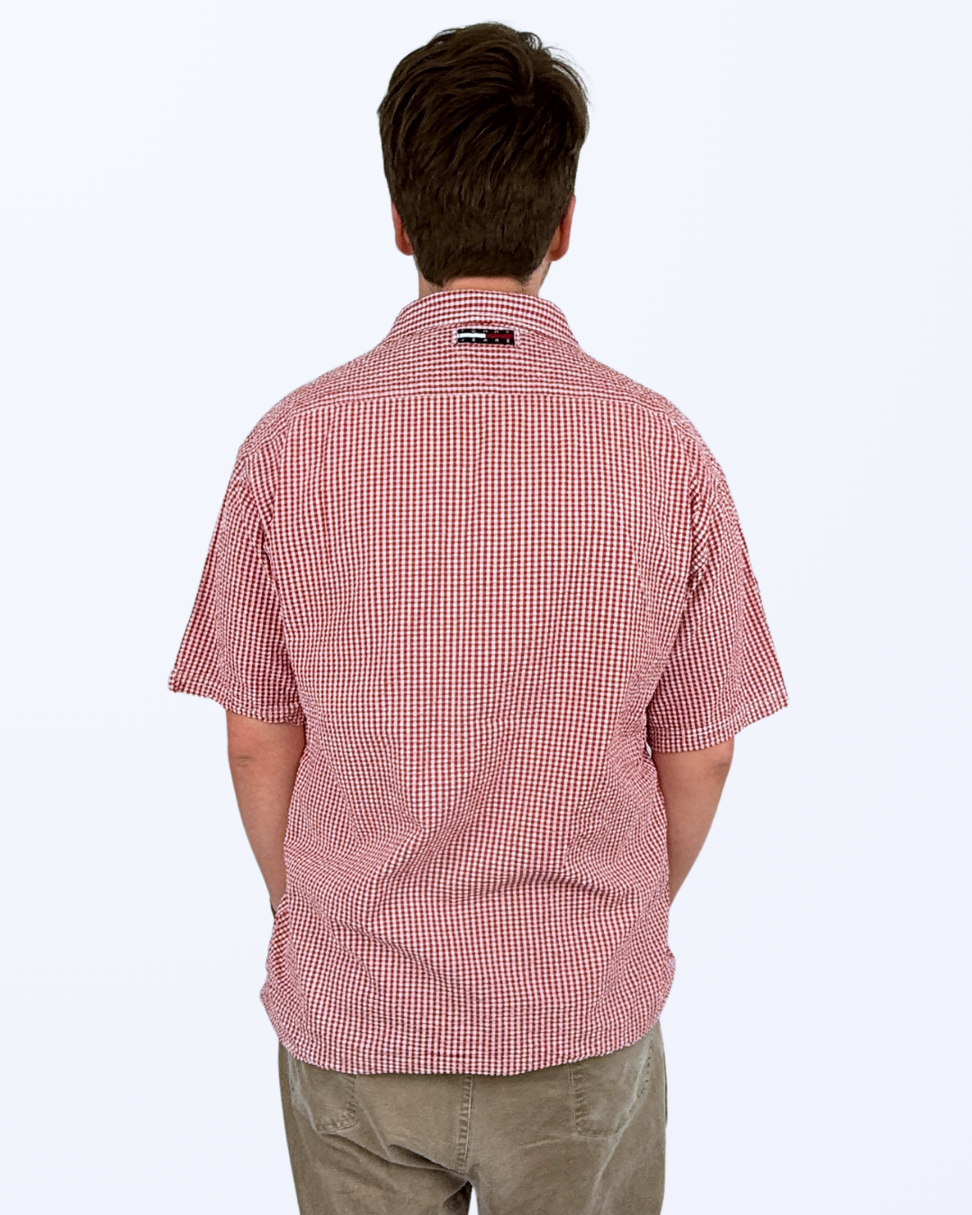 Tommy Hilfiger Tommy Jeans Gingham Karomuster rot weiß Kurzarmhemd XL Teos Vintage Onlineshop