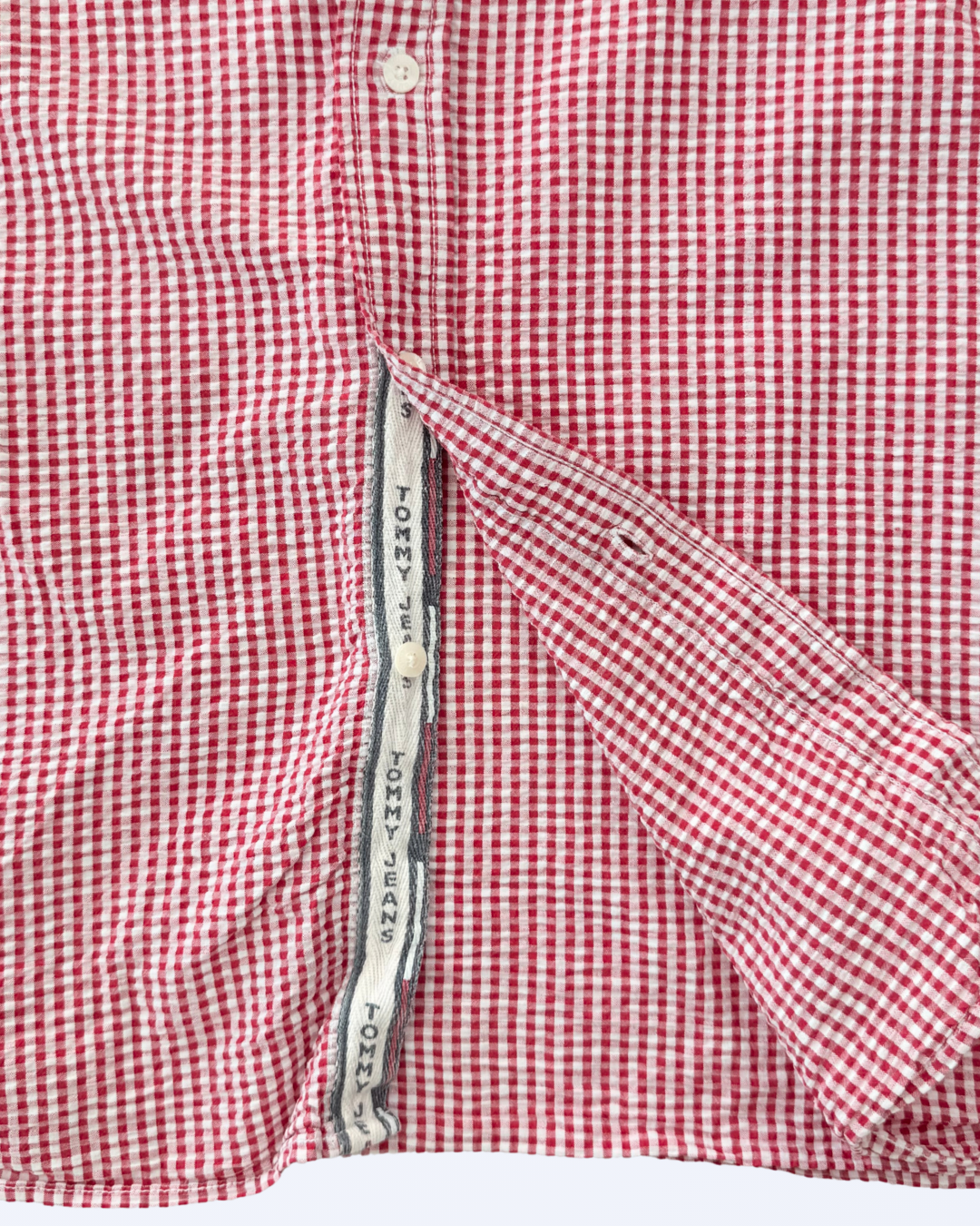 Tommy Hilfiger Tommy Jeans Gingham Karomuster rot weiß Kurzarmhemd XL Teos Vintage Onlineshop