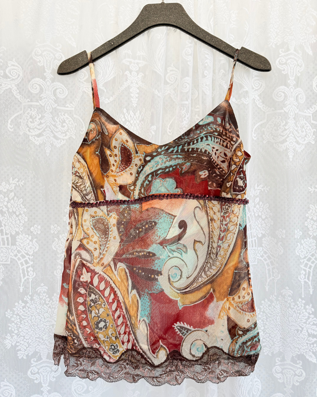 Top Boho Style Paillietten Paisley Muster Festival Sommertop