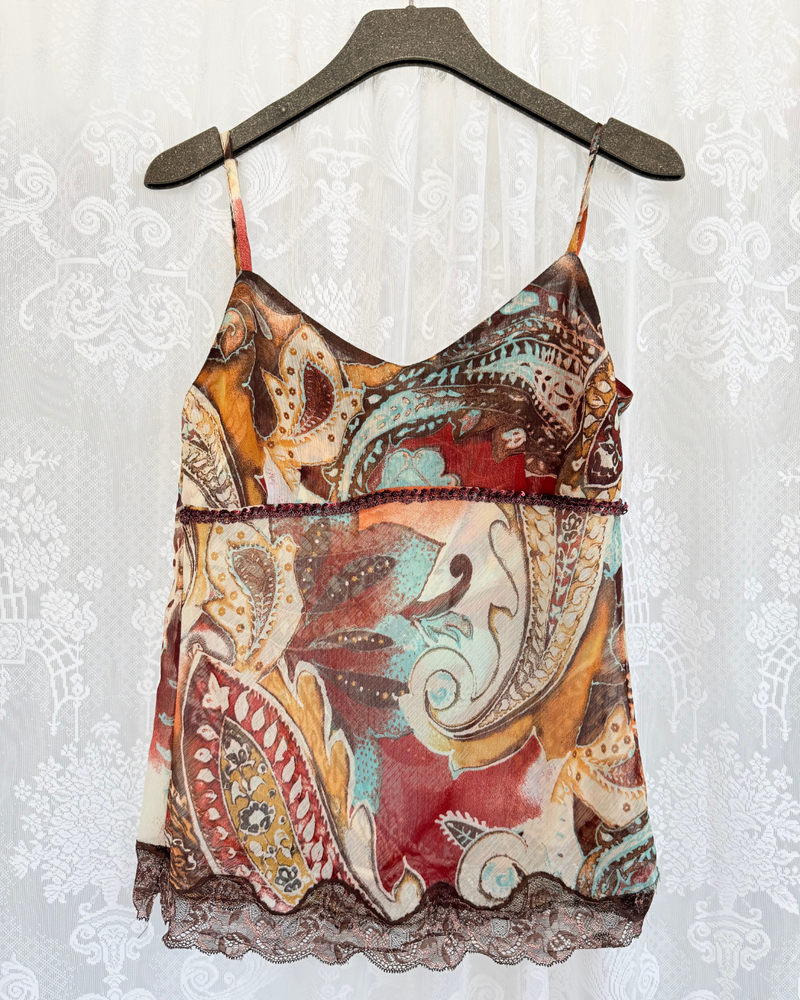 Top Boho Style Paillietten Paisley Muster Festival Sommertop
