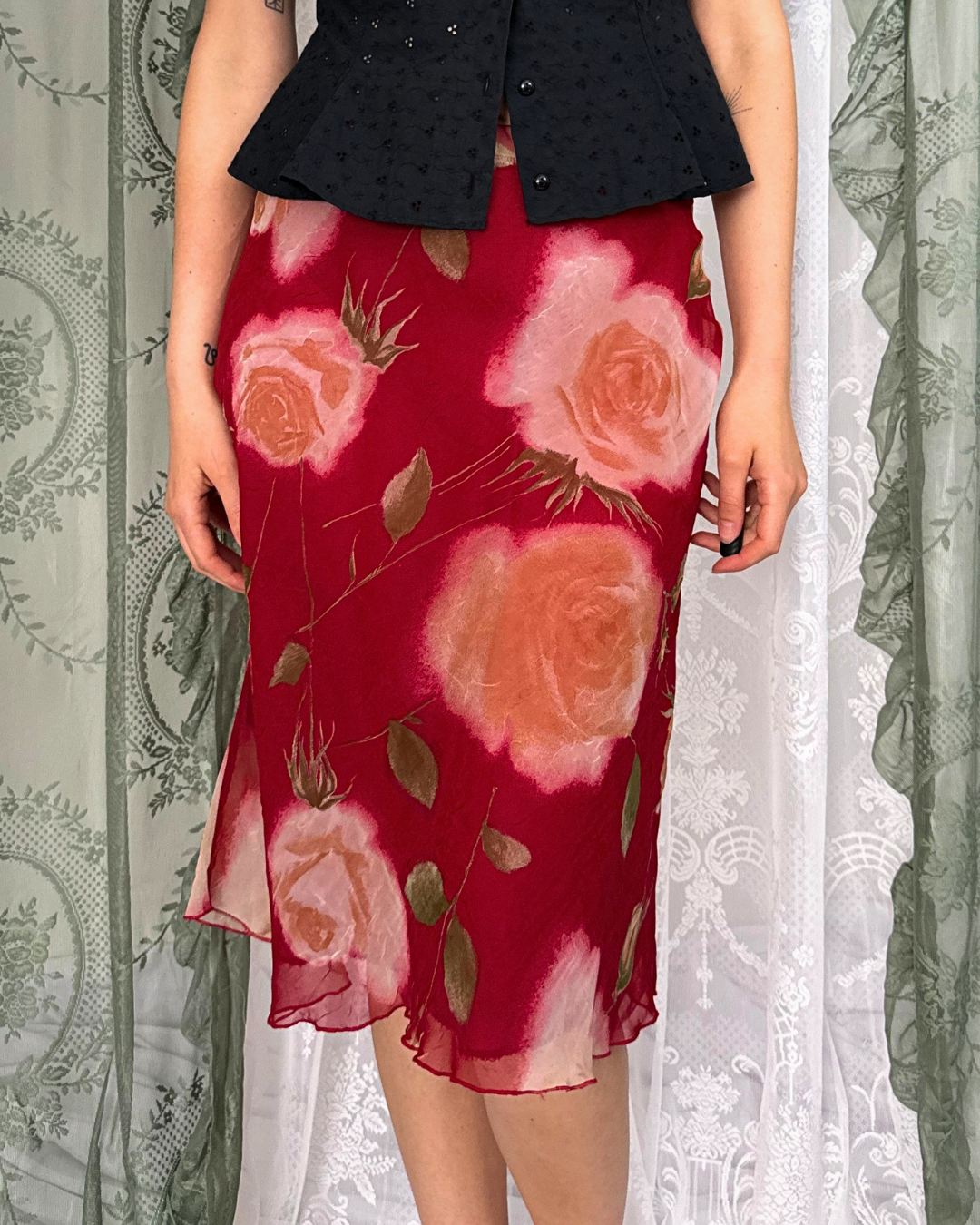 Touch Me Midirock rot Blumenmuster