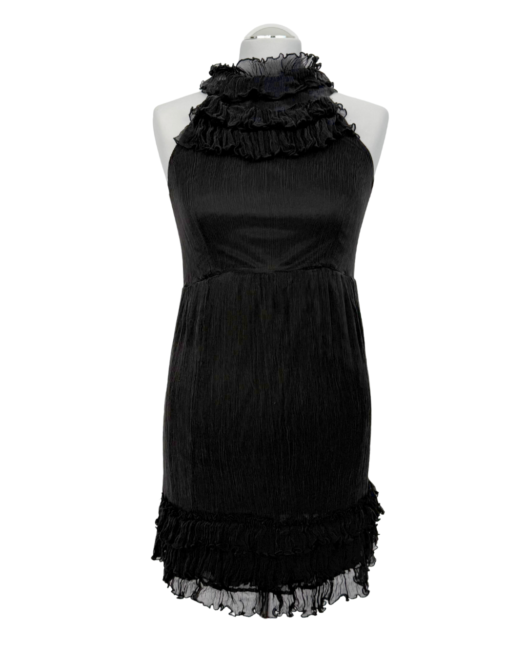Traffic People Minikleid Seide schwarz Rüschen Neckholder