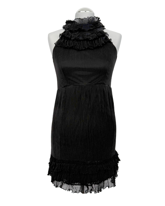 Traffic People Minikleid Seide schwarz Rüschen Neckholder