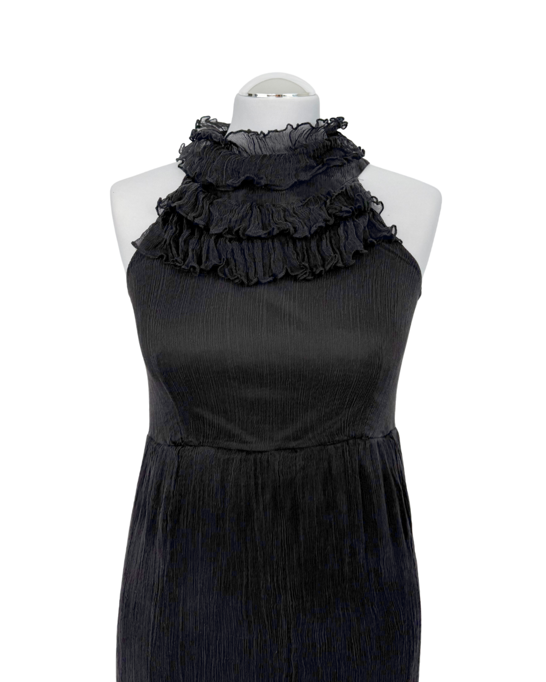 Traffic People Minikleid Seide schwarz Rüschen Neckholder