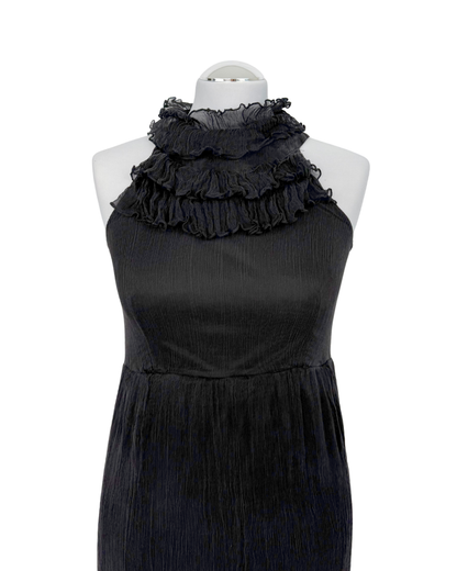 Traffic People Minikleid Seide schwarz Rüschen Neckholder