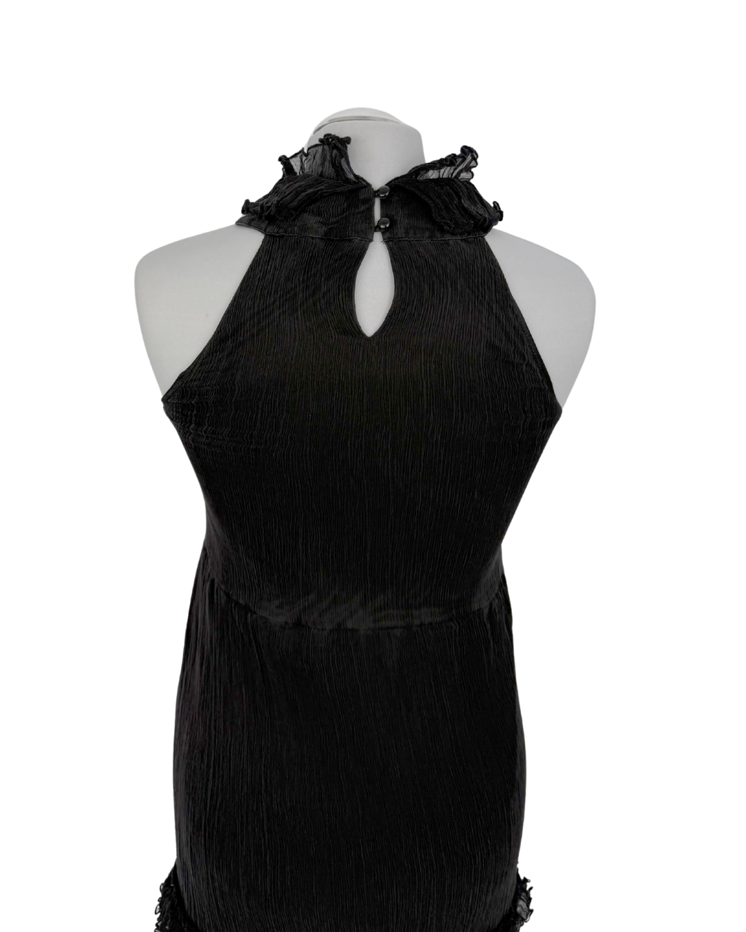 Traffic People Minikleid Seide schwarz Rüschen Neckholder
