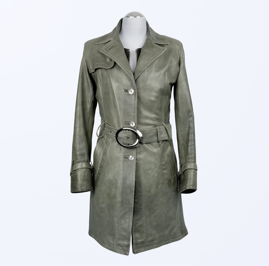 Vintage Aitoa Nahakaa Ledermantel graugrün Teos Vintage Onlineshop