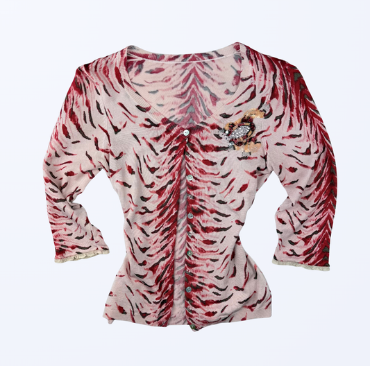 Vintage Animal Print Cardigan y2k 2000s Style Teos Vintage