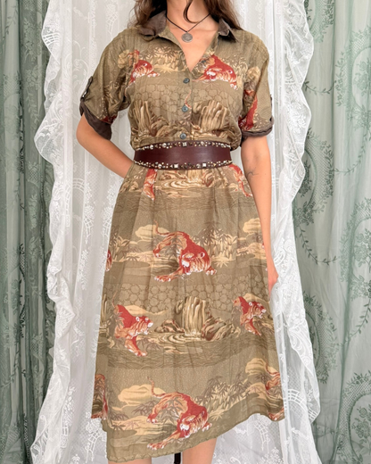 Vintage Betty Barclay Maxikleid Tiger Muster Jungle Style Herbst Sommer Teos Vintage Online Shop