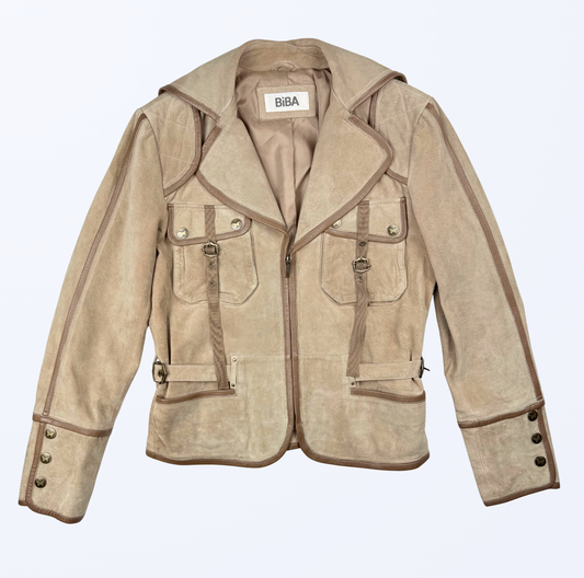 Vintage Biba Lederjacke beige Teos Vintage Onlineshop