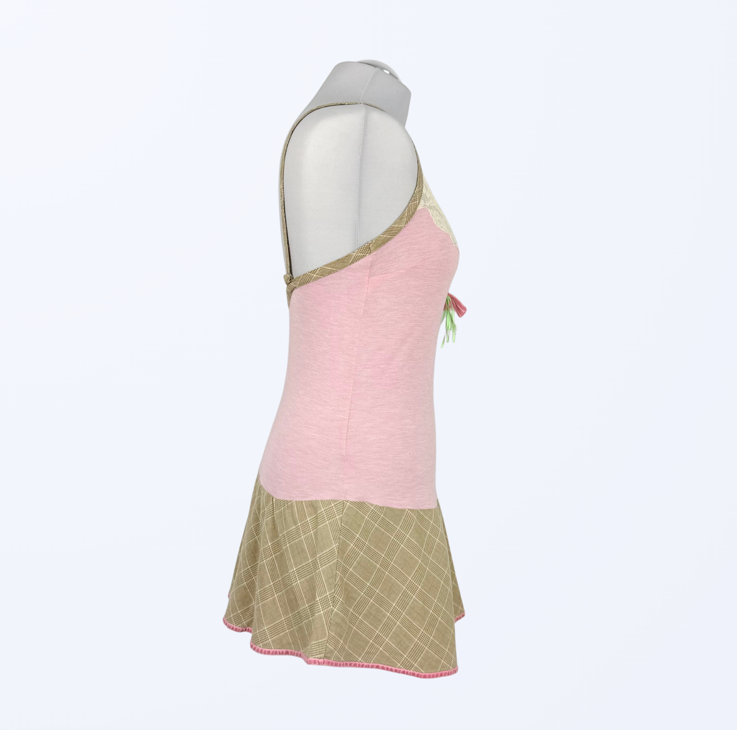 Vintage Kleid mit Spitzen und Blume rosa beige Teos Vintage Onlineshop