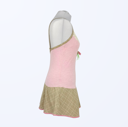 Vintage Kleid mit Spitzen und Blume rosa beige Teos Vintage Onlineshop
