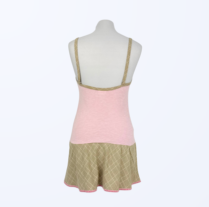 Vintage Kleid mit Spitzen und Blume rosa beige Teos Vintage Onlineshop
