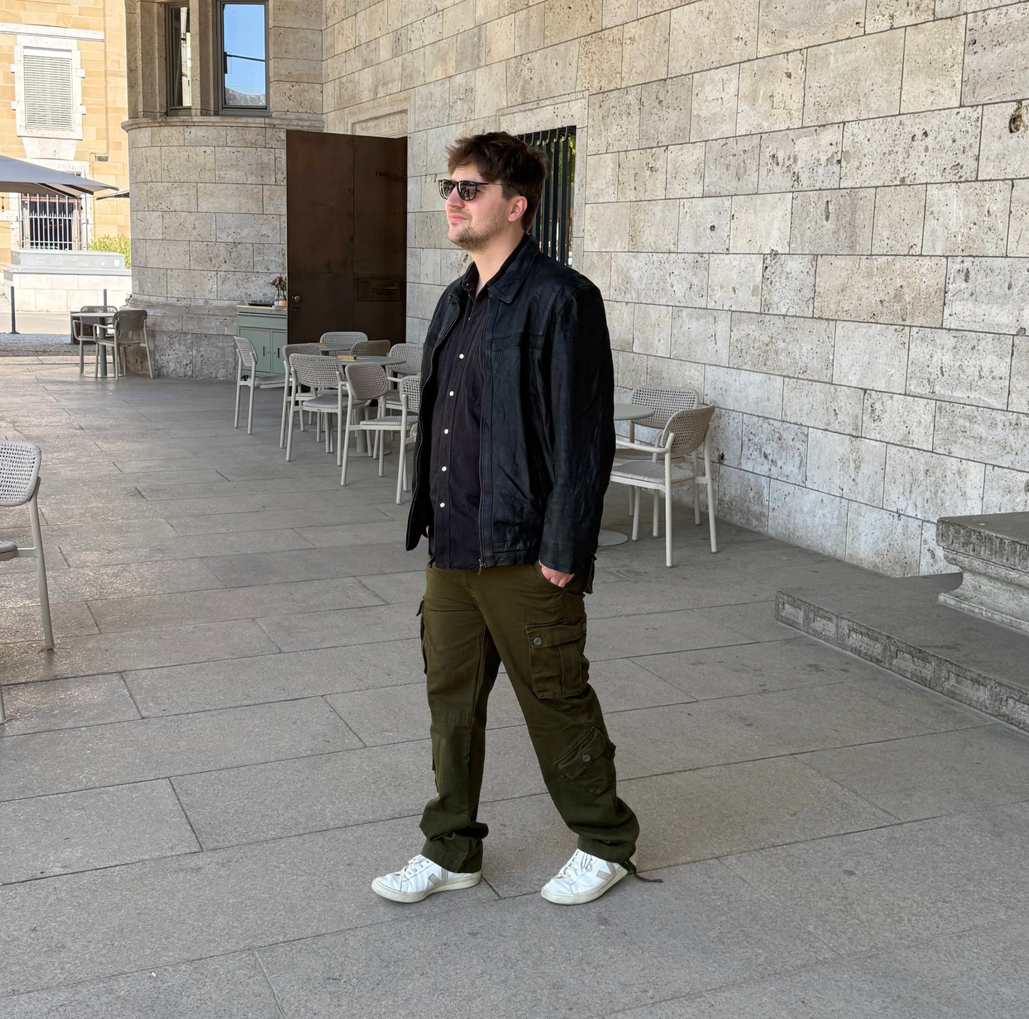 Vintage Lederjacke 90s Style gerade geschnitten Dicano schwarz