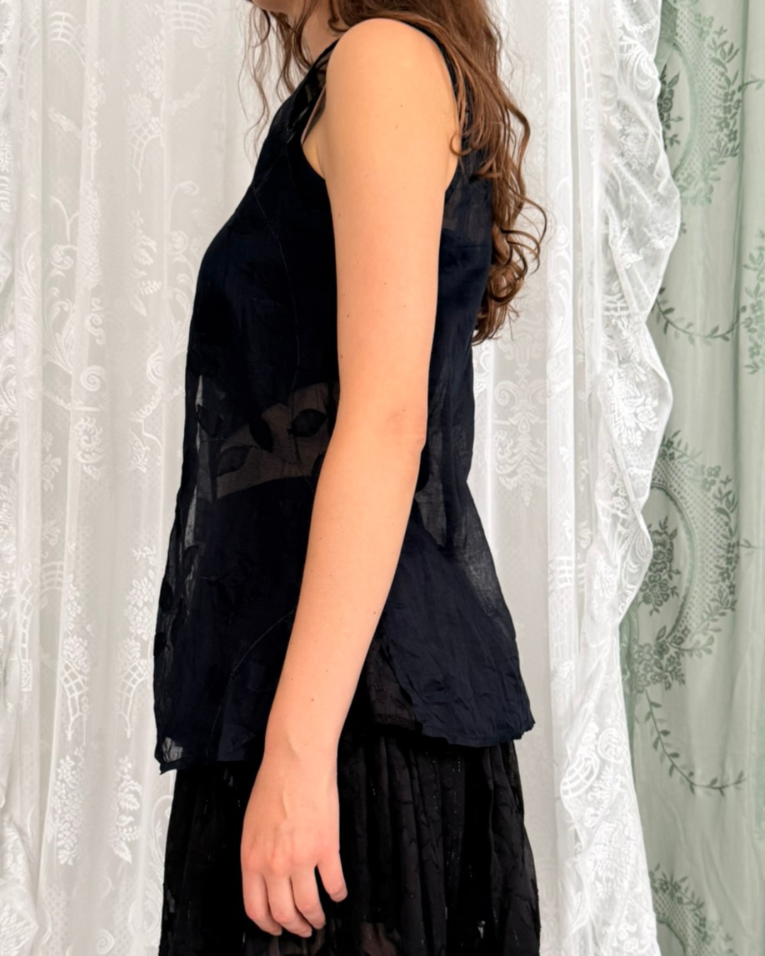 Vintage French Connection Top Weste dunkelblau semitransparent Teos Vintage Online Shop Second Hand Stuttgart
