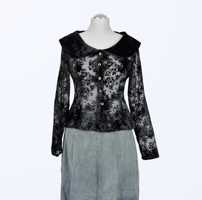 Vintage Gabbiani Bluse Blumenmuster Samtkragen goth whimsical whimsy Teos Vintage Onlineshop