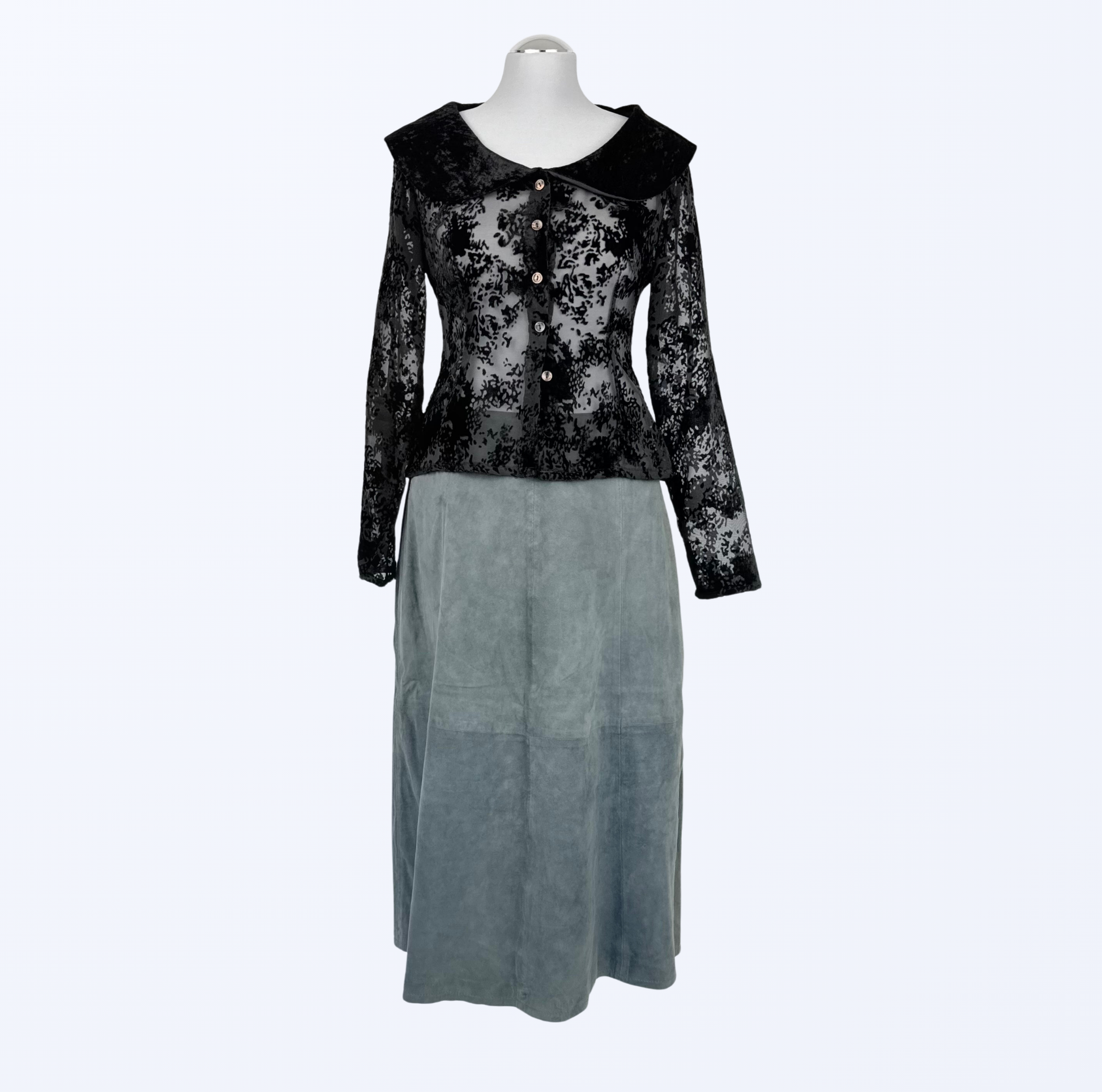 Vintage Gabbiani Bluse Blumenmuster Samtkragen goth whimsical whimsy Teos Vintage Onlineshop