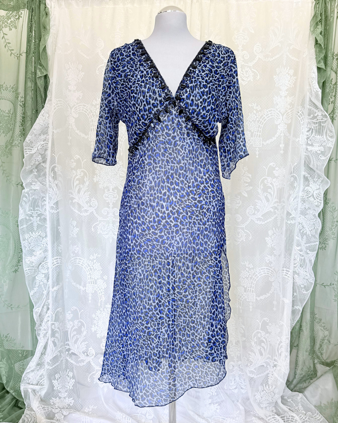 Vintage Leomuster Kleid Pailletten Steine y2k 90s whitchy whimiscal whimsy