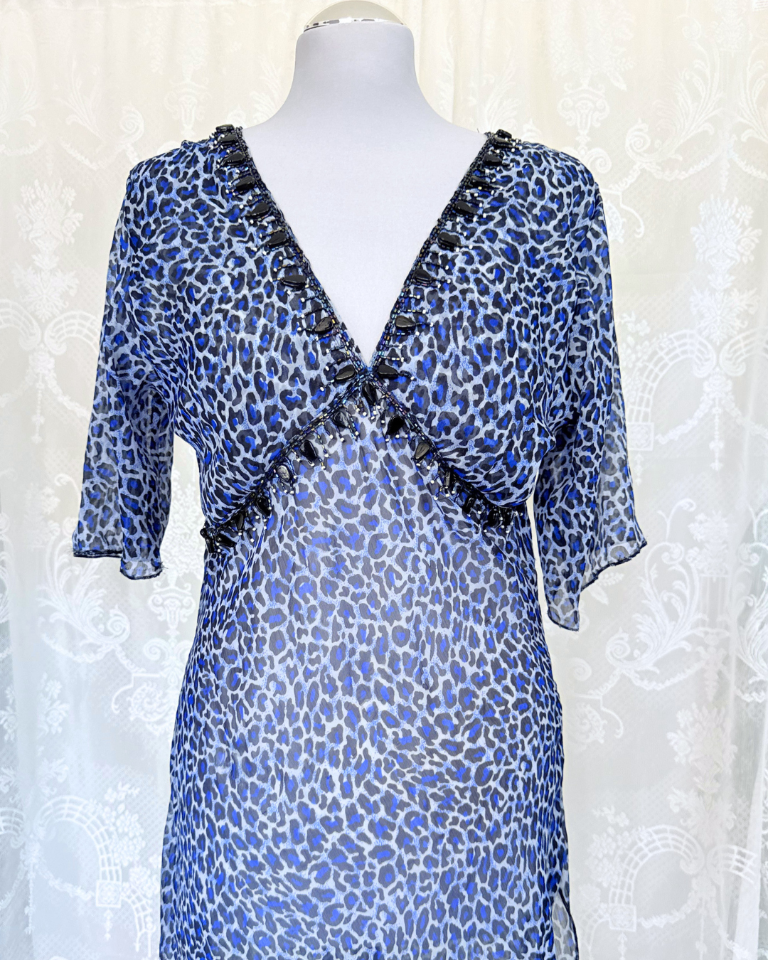 Vintage Leomuster Kleid Pailletten Steine y2k 90s whitchy whimiscal whimsy