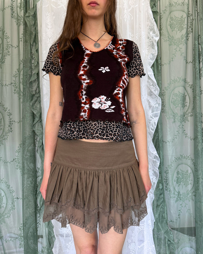 Vintage Jacqueline Riu T-shirt Leo Print Anumal Print y2k 90s Teos Vintage Onlineshop