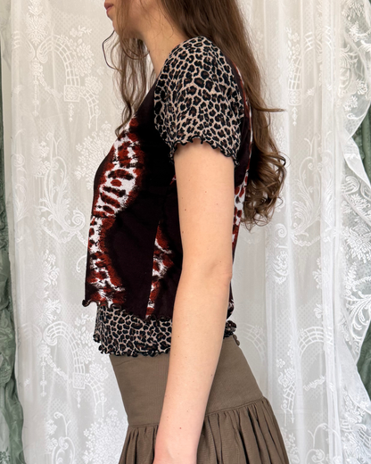 Vintage Jacqueline Riu T-shirt Leo Print Anumal Print y2k 90s Teos Vintage Onlineshop