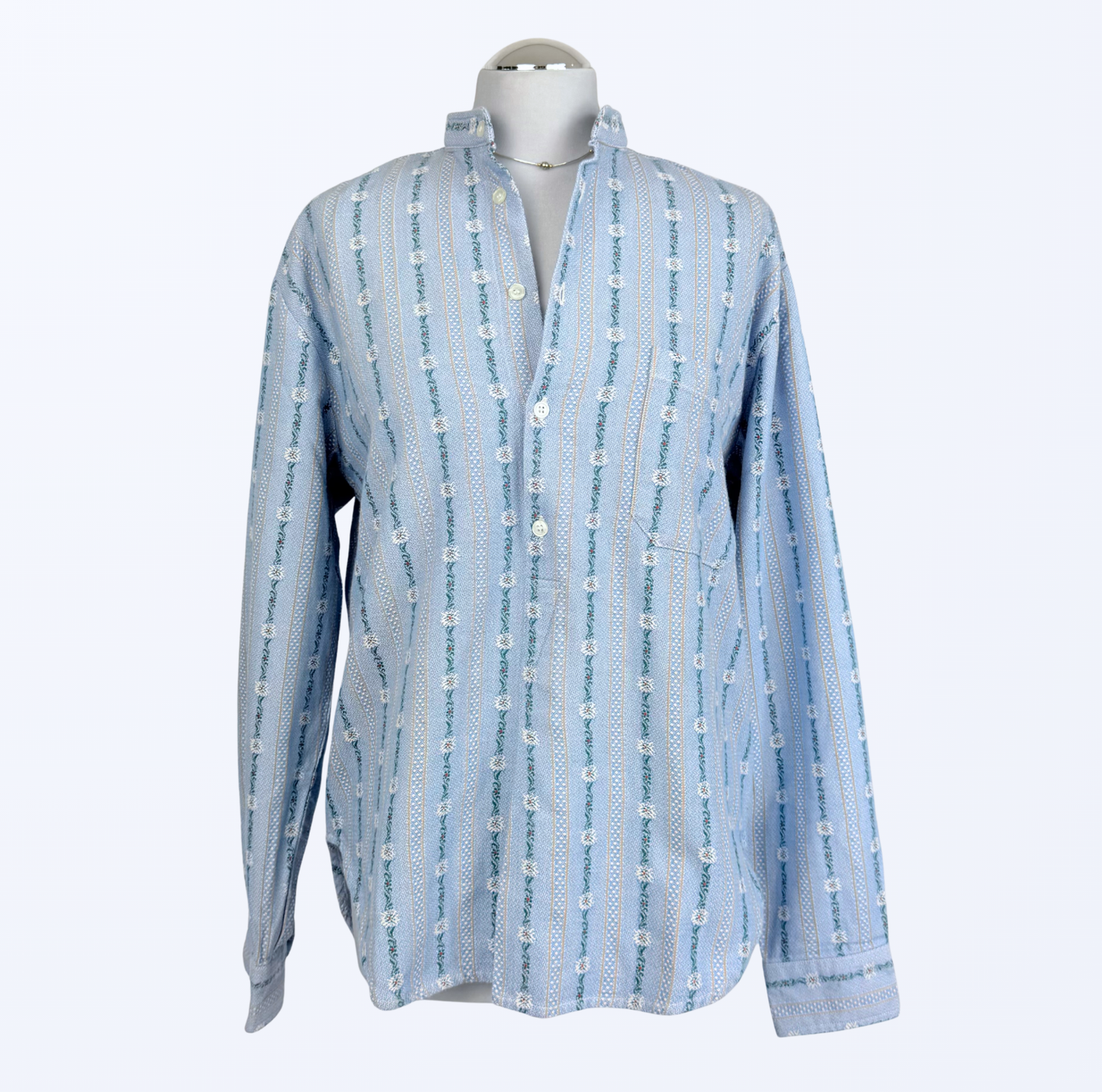 Vintage Langarmbluse Blumenmuster cottage core hellblau