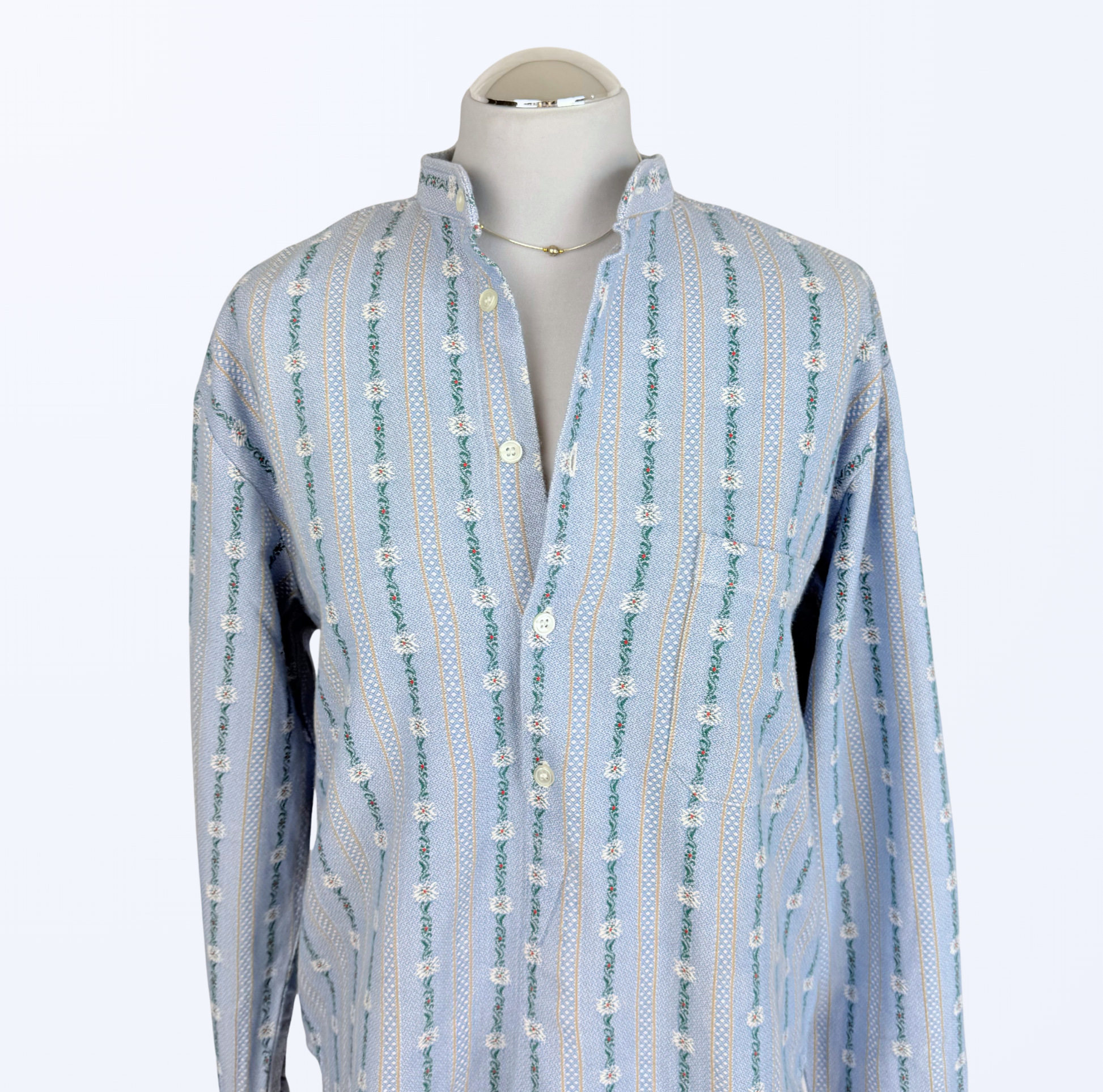 Vintage Langarmbluse Blumenmuster cottage core hellblau